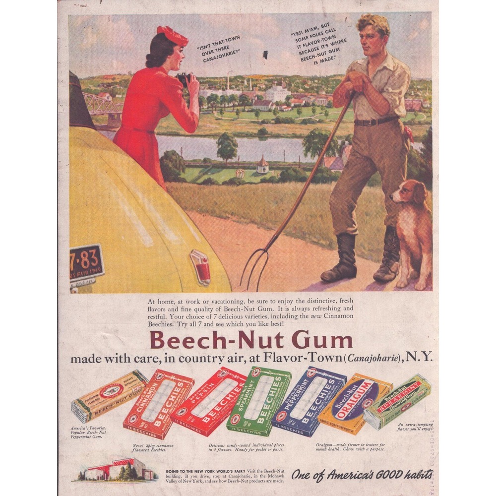 Vintage 1940 Beech-Nut Gum Beechies Print Ad Flavor-Town Canajoharie NY Art